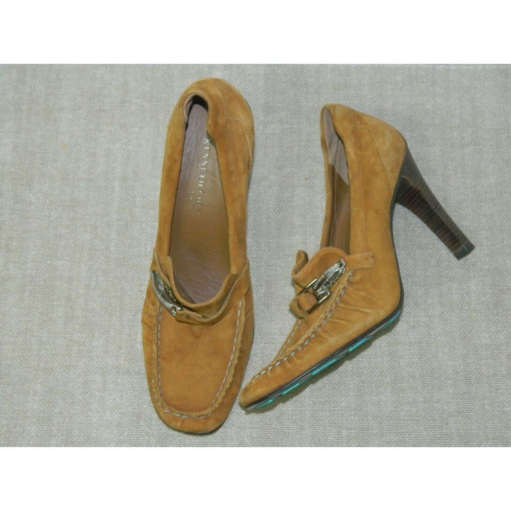 Kenneth Cole New York Loafer Women's High Heel Brown Suedes Buckle Size 8.5